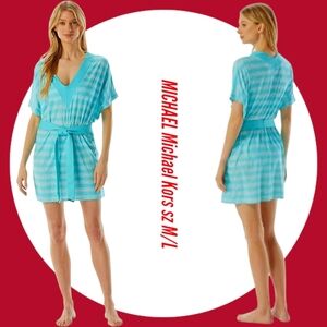 Michael Kors Kytoto Stripe V-Neck Belted Tunic Cover-Up